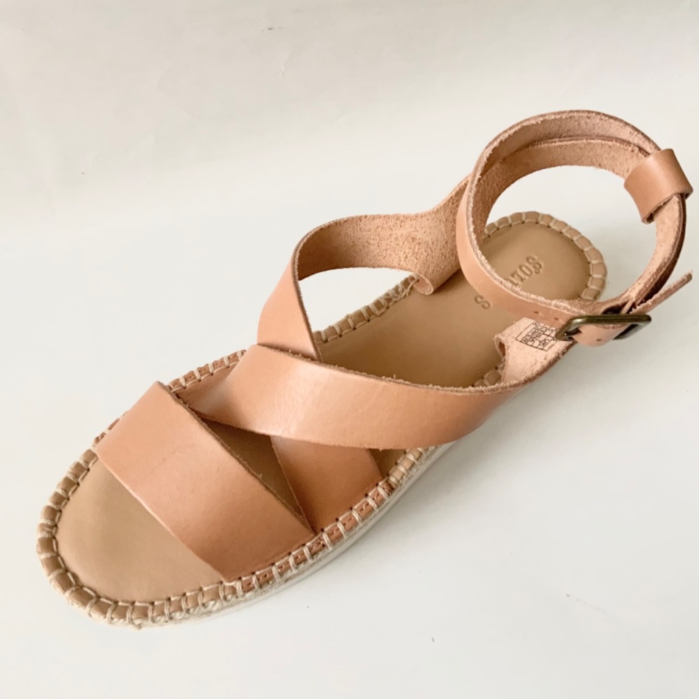 Soludos Olympia Brown Tan Leather Platform Espadrille Sandals Anthropologie 9 - Picture 10 of 12